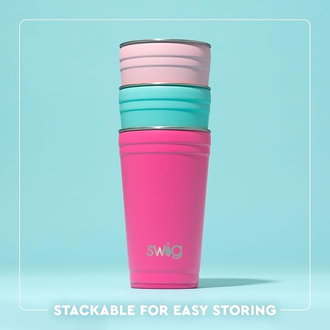 Swig Life 24oz Party Cup, Stackable Insulated Travel Coffee Tumbler with EZ Slider Lid, Cup Holder Friendly, Stainless Steel 24 oz Tumbler, Reusable Mug (Saturdays In Columbia SC)