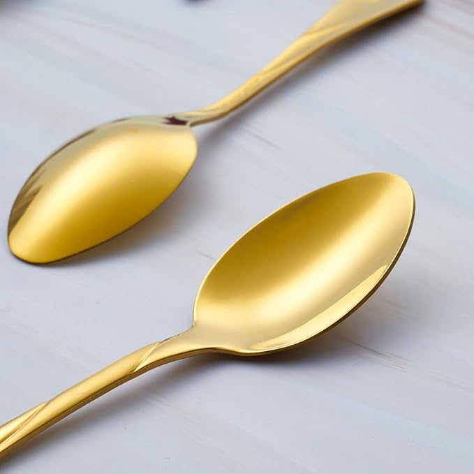 Gold Silverware Set for 6, 30-Piece Stainless Steel Flatware Set, Shiny Gold Metal Cutlery Set, Include Spoon, Fork and Knife Set, Dishwasher Safe