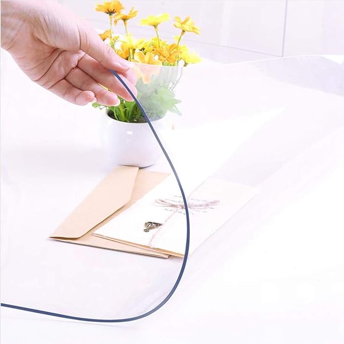 NECAUX Custom 40 x 83 Inch Clear Table Cover Protector, 1.5mm Thick Wood Grain Transparent Table Pad Non-Slip Tablecloth Plastic Protective Pad for Dining Room Table, Conference Table