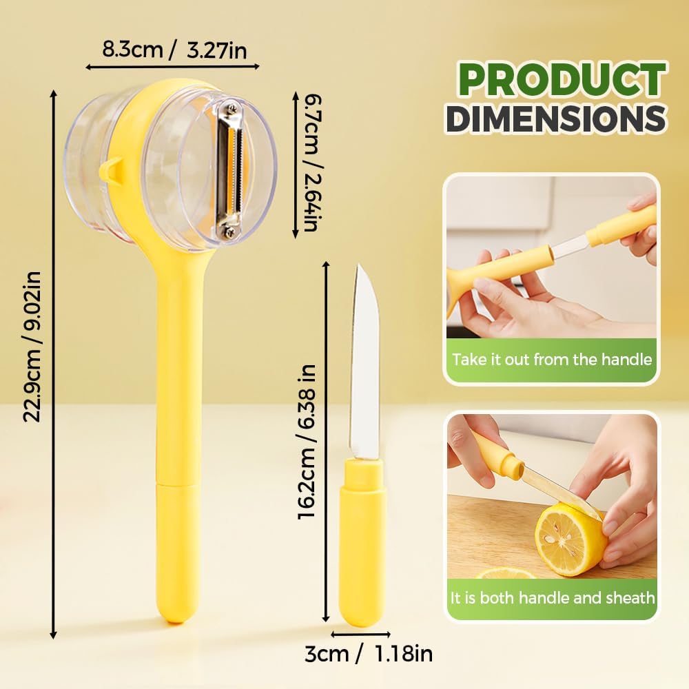 3 in 1 Peeler with Container, 2025 New Stainless Steel Peelers with Container with Handle Fruit Knife, Multifunctional Vegetable Peelers for Home Kitchen (Yellow)