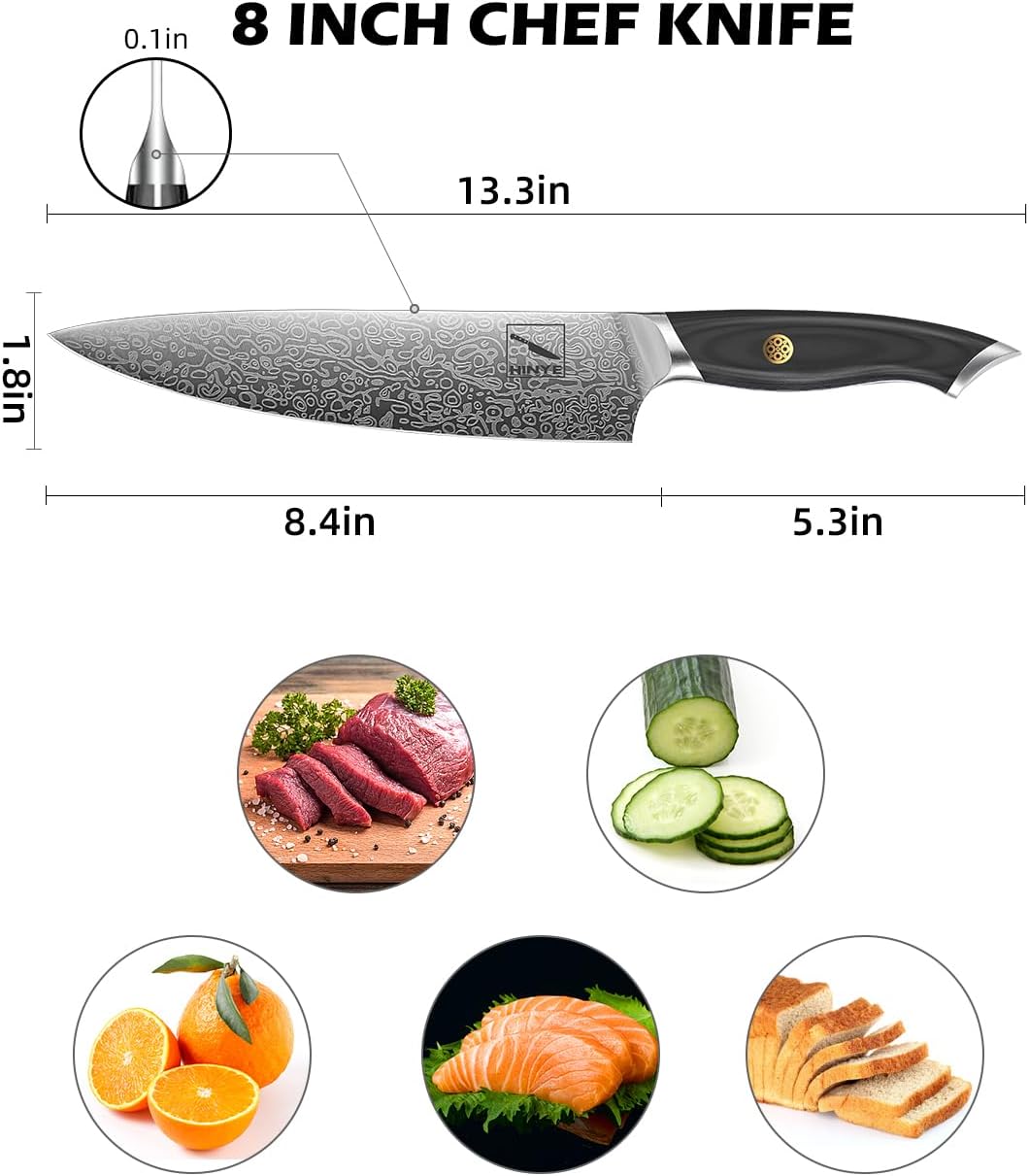 Professional 8" Kitchen Knife, Flex Core German Steel, Non Slip Blackwood Handle. Anti-Stick Blade, Dishwasher Safe, Heavy-Duty for Meat & Veggies