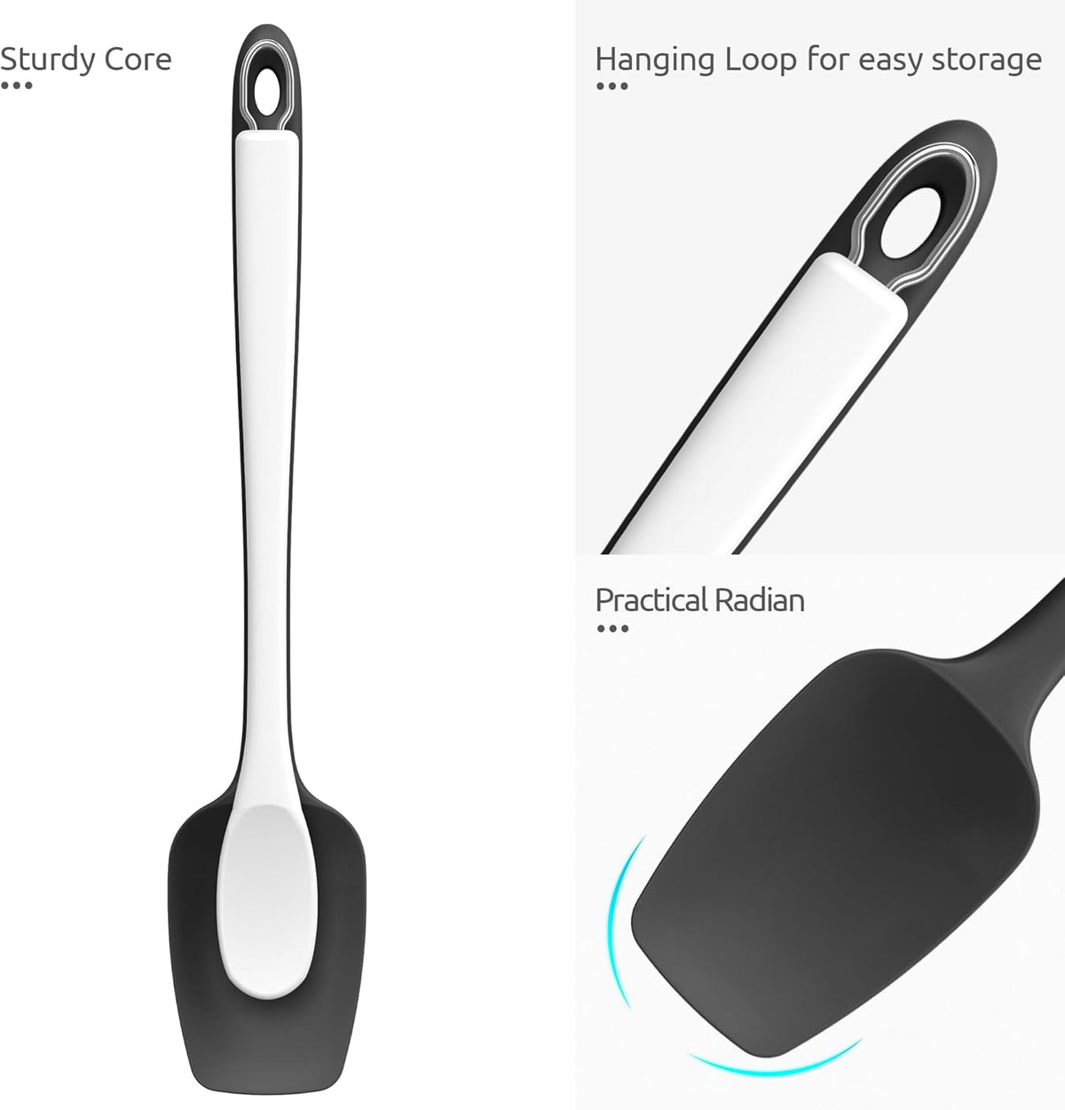 U-Taste Extra-Long 600ºF Heat Resistant Spatula Spoon: 14" Silicone Spoonula Cooking Utensils for Kitchen Use, Non-Stick Scoop Scraper with Soft Edge & Firm Core for Baking, Mixing, Serving (Black)