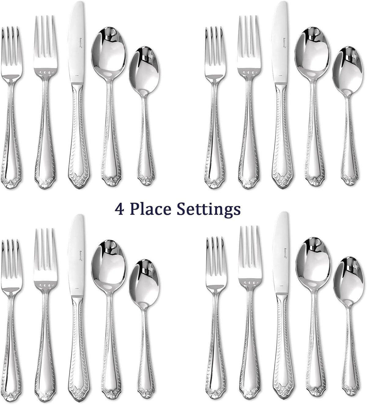 Heavy Duty Silverware Set for 4, Barenthal 20 PCS Luxury Retro Flatware Set Mirror Finish Dishwasher Safe, 18/10 Stainless Steel Silverware Flatware Sets for Home Restaurant Party Christmas Gift
