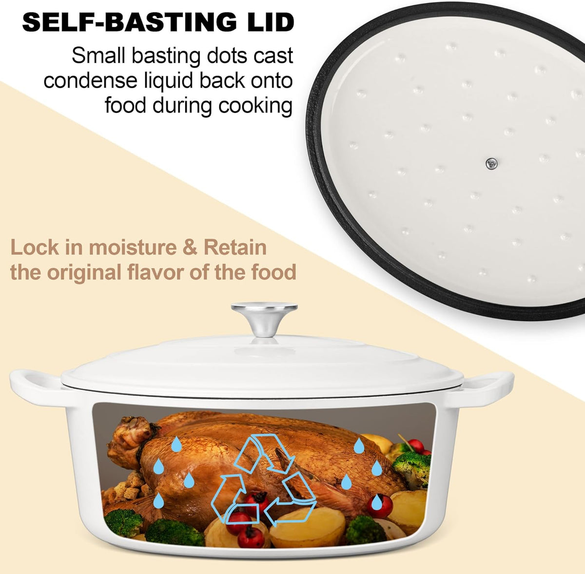E-far 5QT Oval Dutch Oven Pot with Lid, Enameled Cast Iron Dutch Oven with Dual Handles for Sourdough Bread Baking Cooking, Nonstick Enamel Coated Cookware(White), Non-Toxic & Easy Clean