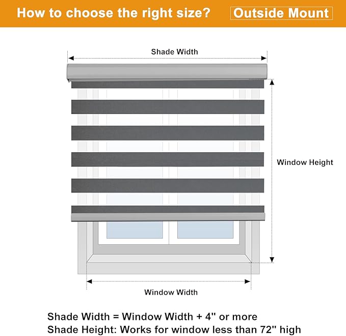 Persilux Cordless Zebra Blinds for Windows (36" W X 72" H, Grey) Free-Stop Windows Shades Dual Layer Light Control for Day and Night, Light Filtering Sheer Shades for Home, Easy to Install