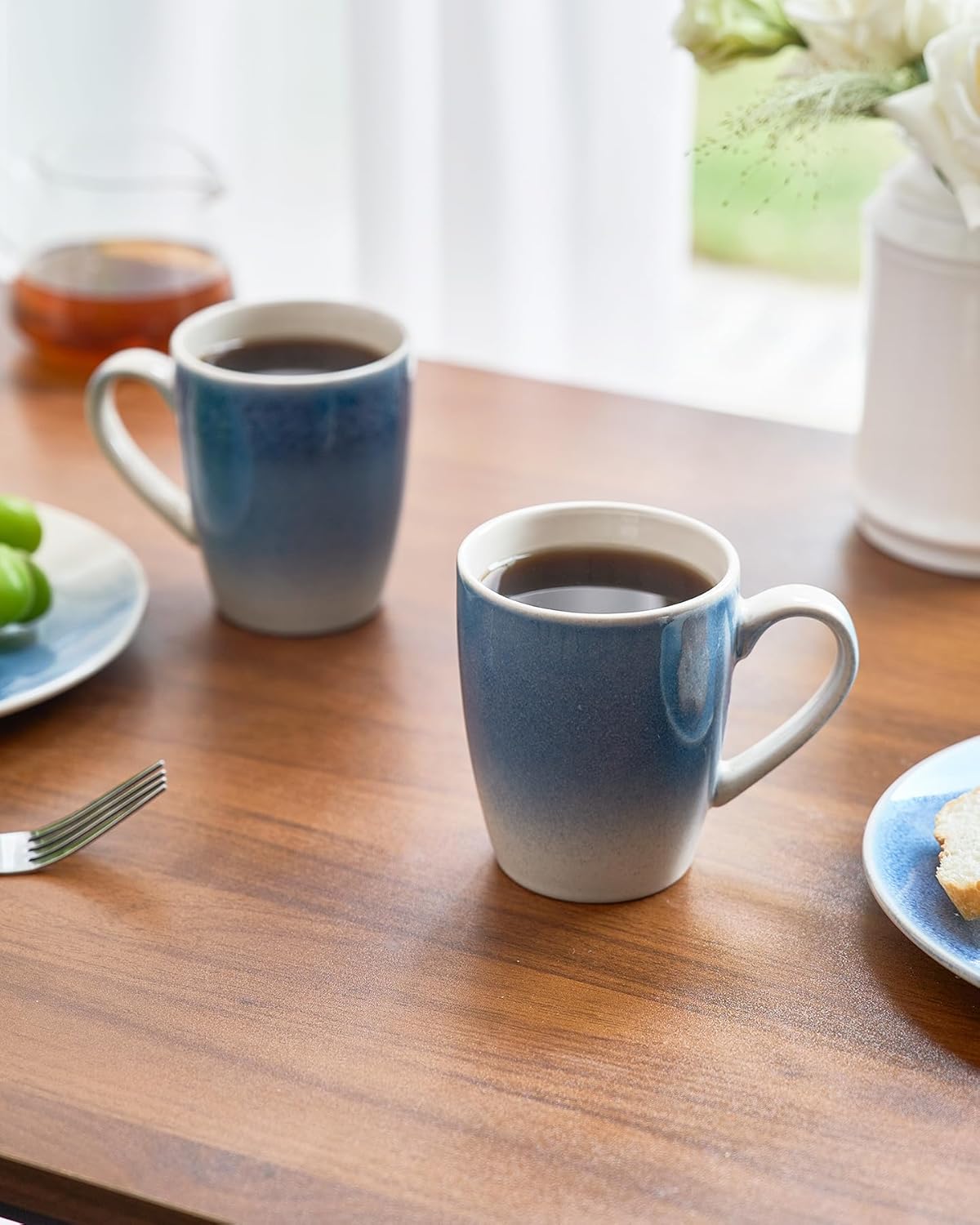 famiware Coffee Mugs Set, 13 oz Mug Set of 6, Stoneware Cups for Latte, Hot Tea, Mocha, Cocoa, Cappuccino, Microwave and Dishwasher Safe, Glacier Series, Azure Blue