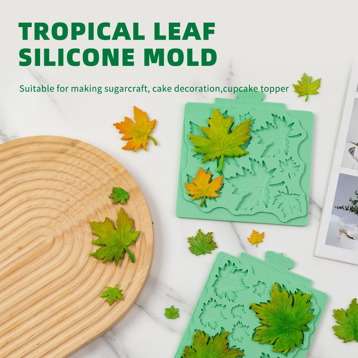 KALAIEN Leaf Molds Silicone,Leaves Chocolate Mold Fondant Molds Silicone for Clay Crafts Air Dry,3D Candy Gumpaste Moulds Set of 2 (Maple Leaf)