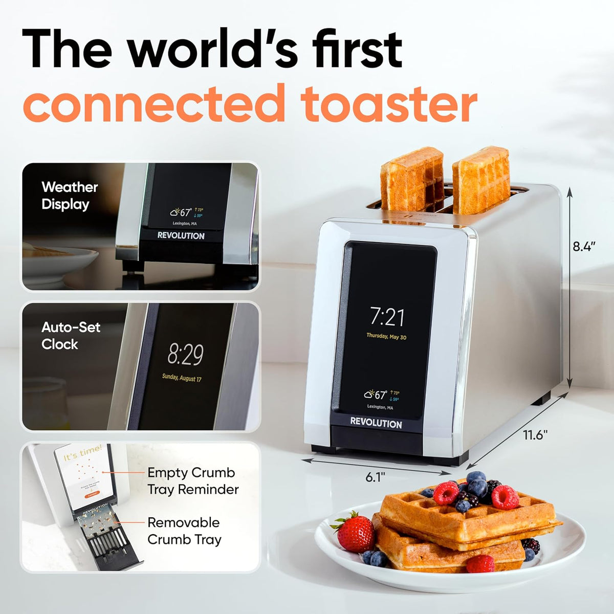 Revolution R180 Connect Smart Toaster, 2-Slice High-Speed Touchscreen Toaster with Patented InstaGLO Technology, Wi-Fi Connectivity, Weather Widget, and Over-the-Air Updates, Black