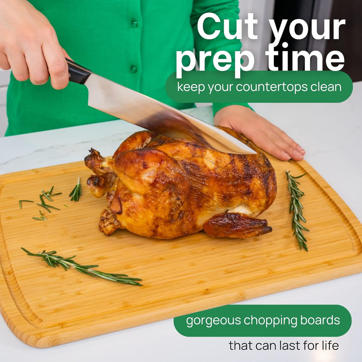 GREENER CHEF 18 Inch Extra Large Bamboo Cutting Board with Lifetime Replacements - Organic Wooden Butcher Block, XL Chopping Board for Kitchen, Meat, Vegetables, and Food Prep