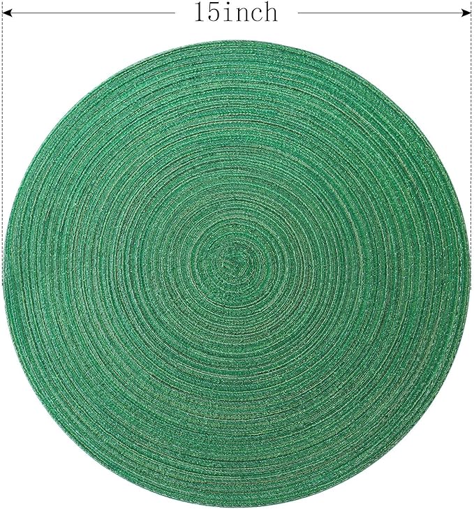 FunWheat Round Placemats Set of 6 Table Mats for Dining Tables Washable Non-Slip Place mats 15 Inch (Green Shine)
