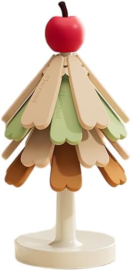 Christmas Tree Silicone Hot Pad, 4-Pack Heat Resistant Trivet for Pots and Pans, Holiday Kitchen Potholder, Coaster, Christmas Table Decor (Four Layers of Yellow-Green Color + Apple)