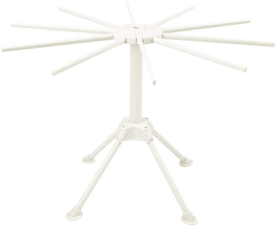 Cambom Collapsible Pasta Drying Rack - Spaghetti Noodle Drying Rack with 10 Bar Handles White