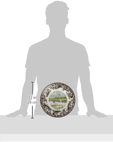 Spode Woodland Snow Goose Dinner Plate - 10.5 Inch Fine Earthenware with British Flowers Border, Microwave, Freezer, Dishwasher & Warm Oven Safe - Hunting-Themed Thanksgiving Plate, Made in England
