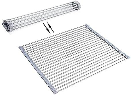 Ahyuan Roll up Dish Drying Rack Over The Sink Kitchen Roll up Sink Drying Rack Portable Dish Drainer Foldable Dish Drying Rack (Warm Gray, 20.5''X16.9'')