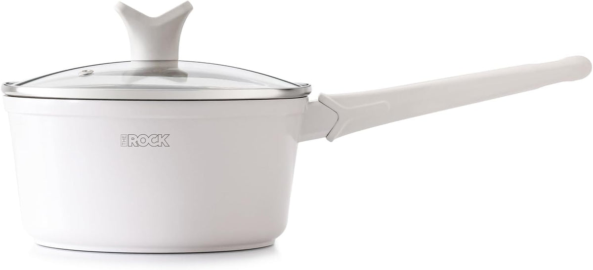 THE ROCK SOHO Ceramic Nonstick Saucepan with Lid, 2 Quarts Non Toxic Small Pot with PPG Fusion Pro Coating–Nothing Sticks, Never Warps, Lasts Longer, Induction Compatible, PTFE, PFOA&PFAS Free, Cream