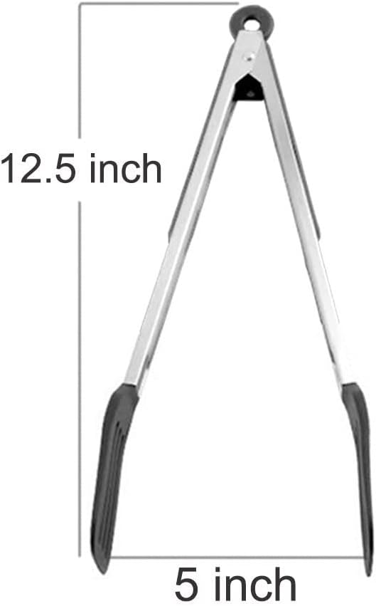 12 Inch Stainless Steel Silicone Serving Tongs with Locking Handle (Black)