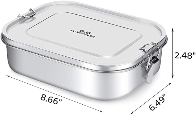 G.a HOMEFAVOR Stainless Steel Bento Lunch Box - Leak-Proof Metal Bento Box, Large Food Container with Lock Clips, Snack Container, Dishwasher Safe, 2 Compartments, 1400 ml/47 oz