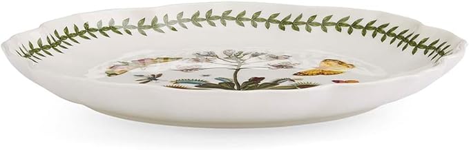 Portmeirion Botanic Garden Lotus 9" Salad Plate, Venus Fly Trap Illustration - Floral Scalloped Shaped Porcelain Dish for Appetizers or Desserts, Dishwasher & Oven Safe