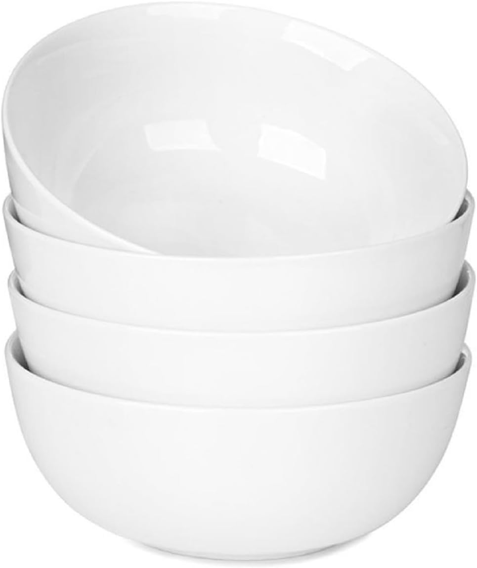 Cereal Bowls Set of 4, White Soup Bowls 20 oz, Ceramic Breakfast Bowl 6 Inch, Kitchen Bowl for Salad, Pasta, Ramen, Oatmeal, Noodle, Rice, Microwave and Dishwasher Safe