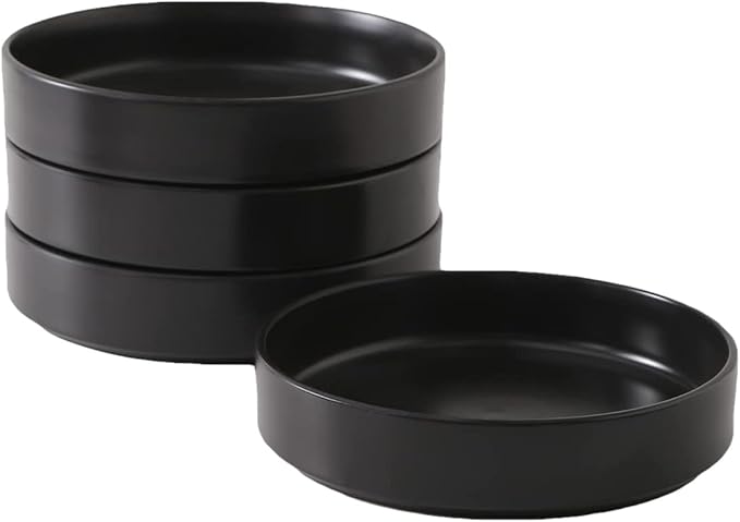 Stone Lain 32-Piece Black Matte Dinnerware Set + 4-Piece Black Stoneware Pasta Bowl Set