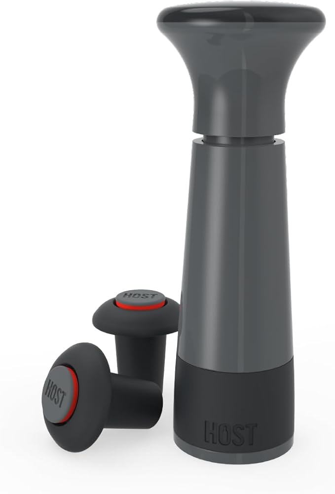 Host AirLOCK Wine Saver Pump and Wine Preserver with Wine Stoppers Vacuum Sealer Wine Pump and Wine Vacuum Bottle Stopper, set of 3, Black