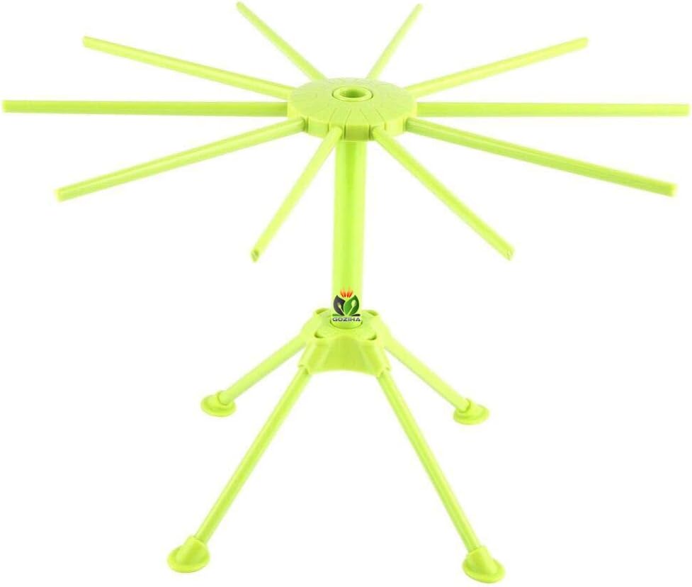 GOZIHA Pasta Drying Rack Noodle Stand with 10 Bar Handles Collapsible | Household Noodle Dryer Rack Hanging for Home Use | Spaghetti Drying Rack Noodle Stand | Easy Storage and Quick Set-Up (Green)