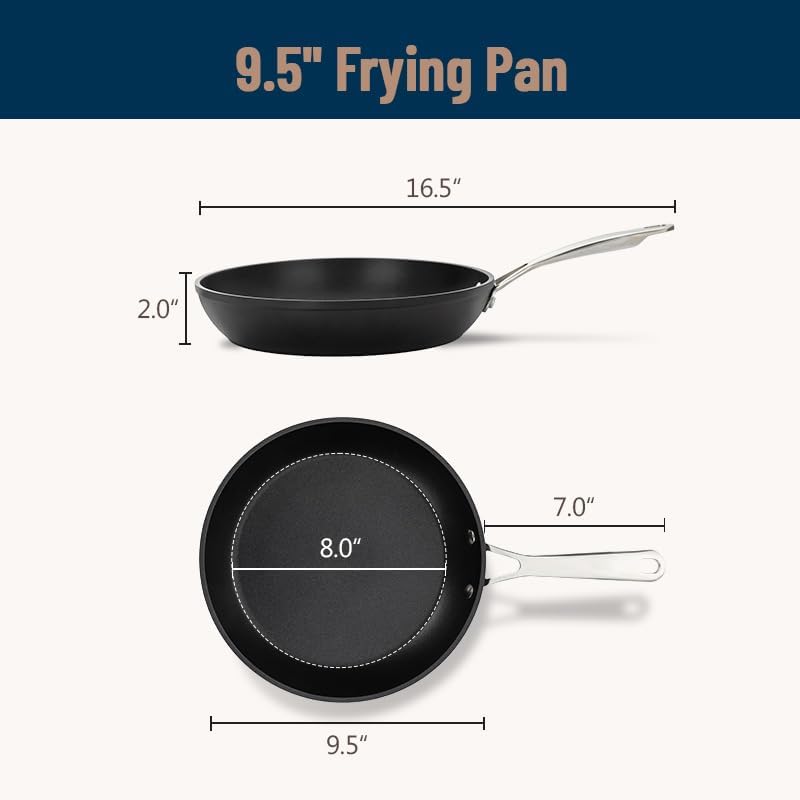 UCC LIFE 9.5" Nonstick Frying Pan, Non Stick Fry Pans Skillets, Egg Omelet Pan, Stainless Steel Handle, Oven Safe Compatible with All Stove-tops (Black)