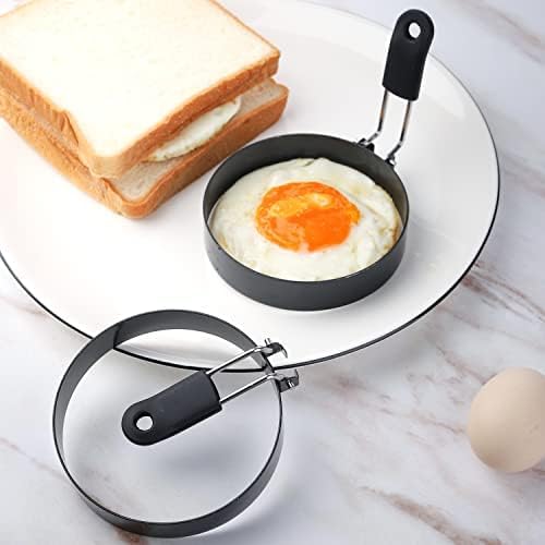 zeeooil Egg Rings 2 Pack Large 6 Inch Pancake Mold 2 Pack 3.5 Inch Stainless Steel Nonstick Egg Ring, Egg Mold for Frying Eggs (2 Packs 3.5"+2 Packs 6")