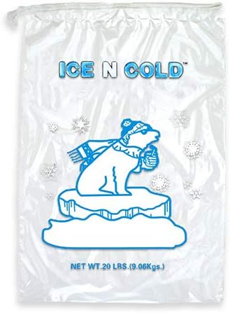 Ice Bags with Drawstring Closure | 20lb, 250ct/cs | 50 mic Thickness | Portable Storage and Freezer Keeper
