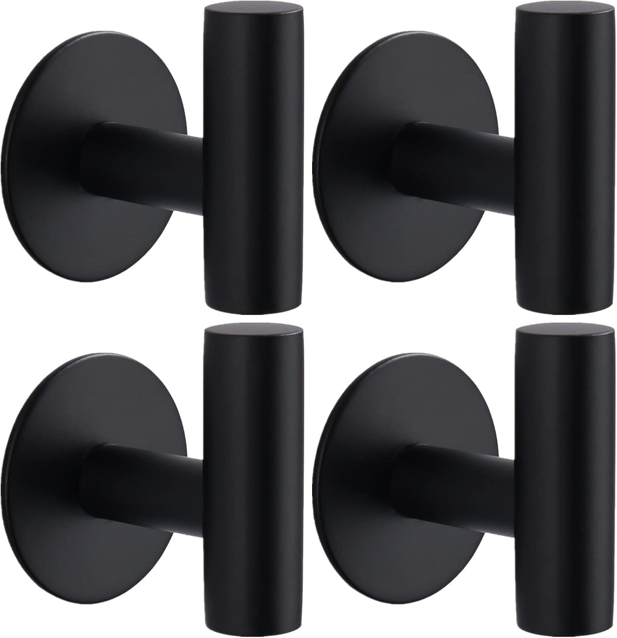 Adhesive Towel Hooks, Heavy Duty Wall Hooks Stainless Steel Waterproof Shower Towel Hooks, Coat Hook for Hanging Clothes, Adhesive Hooks for Bathroom, Glass Window- 4 Pack, Black