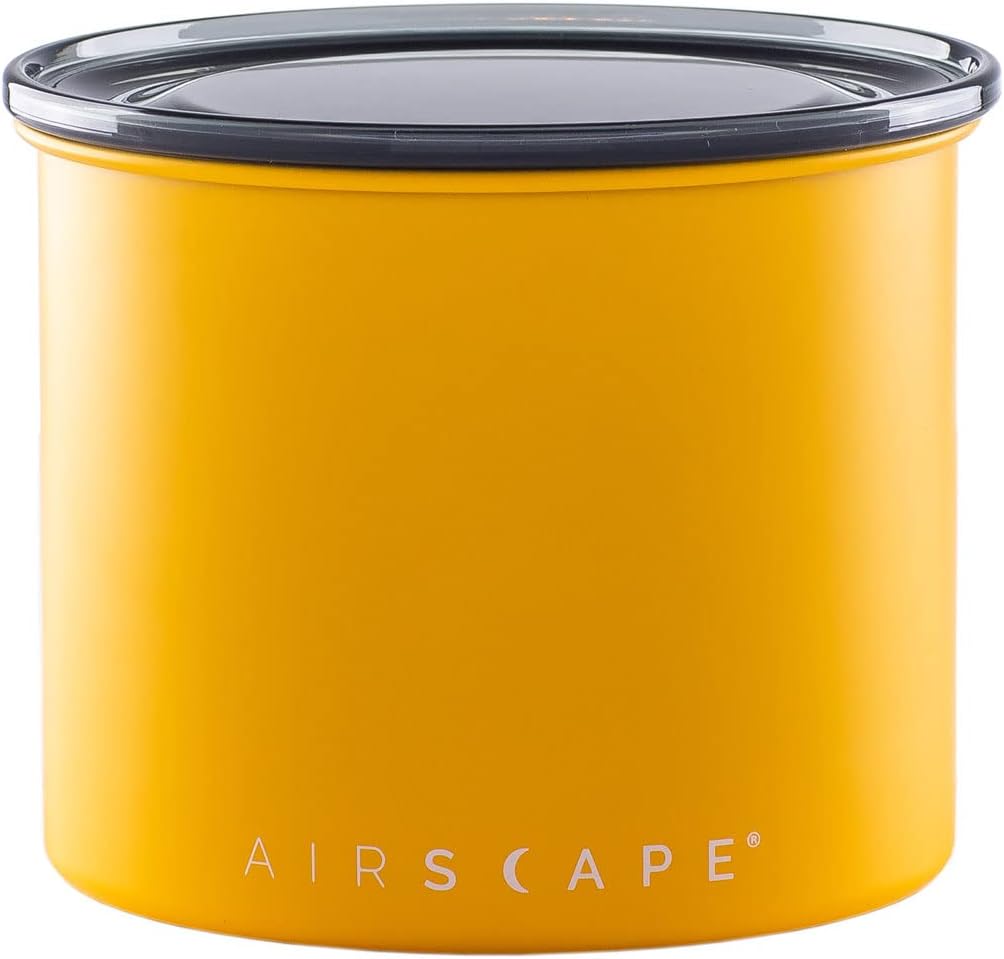 Planetary Design Airscape Stainless Steel Coffee Canister | Food Storage Container | US Patented Airtight Lid | Push Out Excess Air Preserve Food Freshness (Small, Matte Yellow)