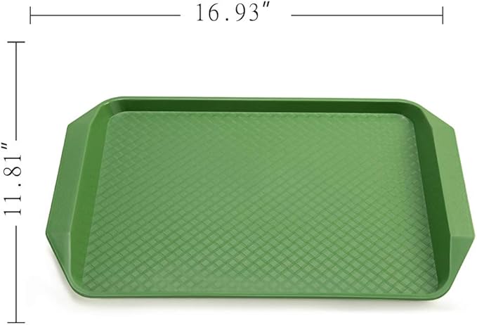 Plastic Fast Food Serving Tray,16.95 by 11.82-Inch,Set of 12 (Green)