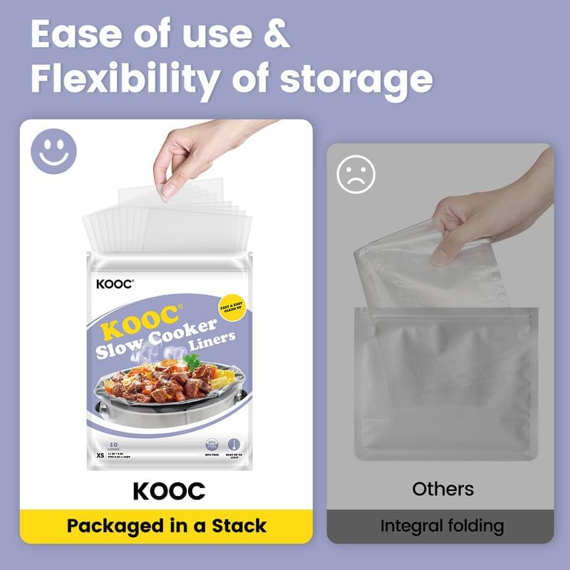 KOOC Slow Cooker Liners 8"x11" 10 Count Mini Size Disposable Pot Liners Cooking Bags Fit 0.65 qt to 1.25 qt Pot BPA Free Fresh Locking Seal Design