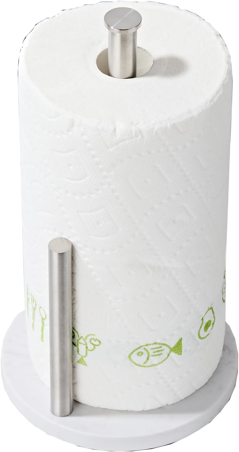 Brushed Nickel Paper Towel Holder,Stainless Steel Paper Towel Holder for Kitchen Roll Organize, Standard or Jumbo-Sized Roll Paper, Countertop Roll Dispenser with Marble Base