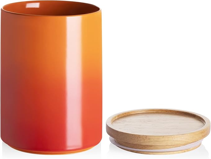 Sweejar Ceramic Food Storage Jar, Stackable Kitchen Canisters, Containers with Airtight Seal Wooden Lid for Serving Coffee Bean, Flour, Tea, Cookies, Spice and More - 58 Fl Oz (Gradient Orange)