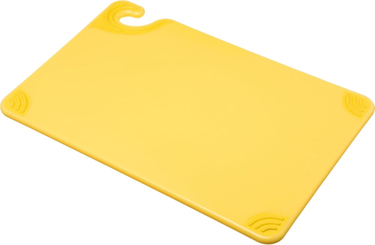 San Jamar Saf-T-Grip Plastic Cutting Board with Safety Hook, 12" x 18" x 0.5", Yellow