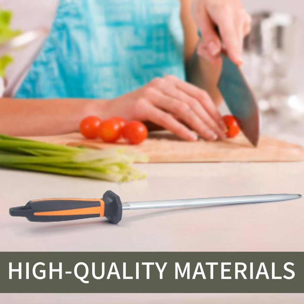 Selected High-Carbon Steel Honing Rod - Honing Steel Made of Hardened with Classic Simplicity Handle Sharpening Steel for Knife Sharpeners for Kitchen Knives (12IN-Flat)