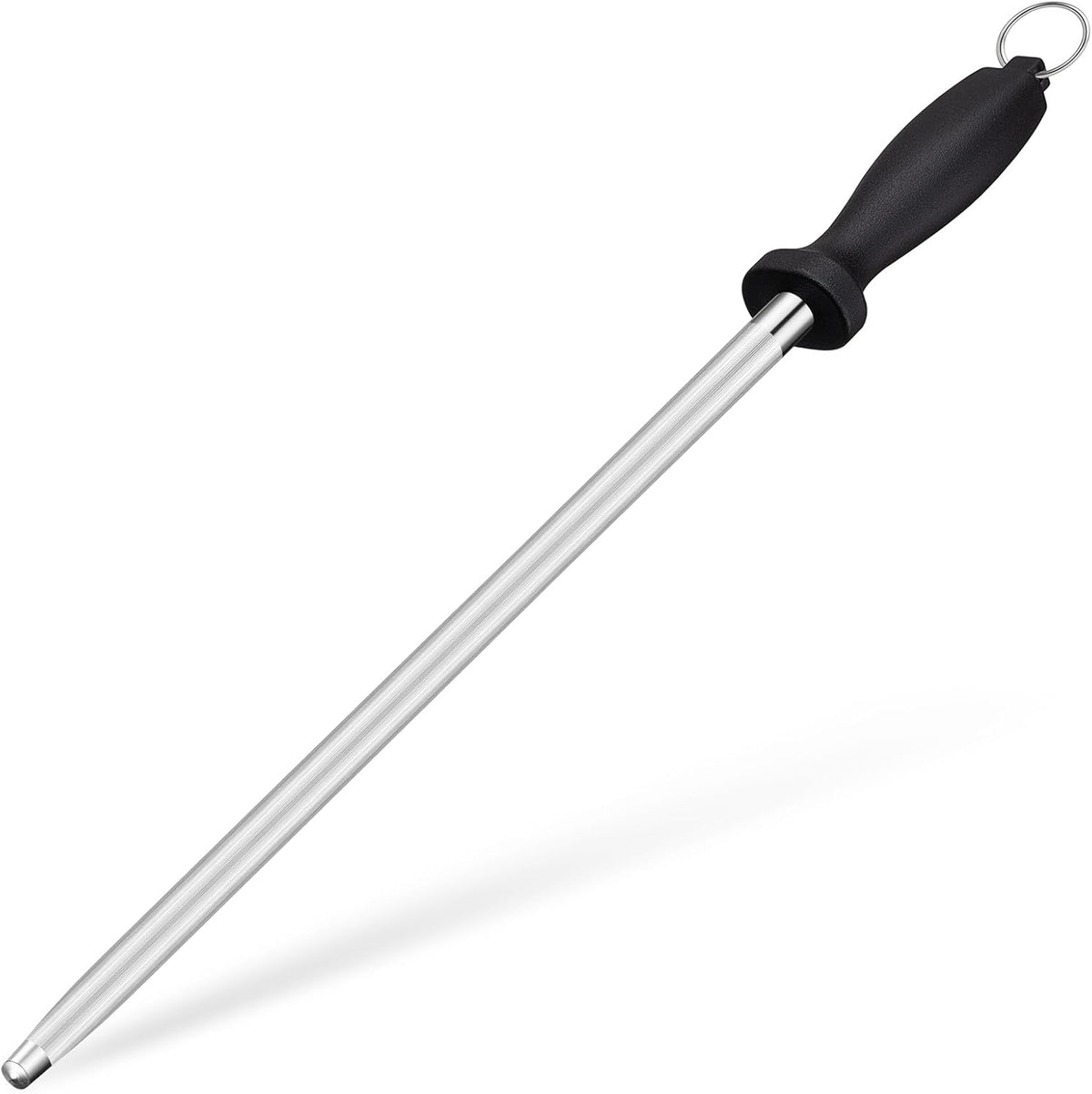 Kitchen Knife Sharpener Rod-12 Inches Professional Carbon Steel Knife Sharpening Honing Rod with Hanging Holes for Household, Chef, Hunting Sporting and Pocketknives, 17" Overall