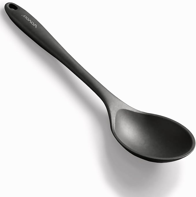 Silicone Spoons for Cooking - Extra Large Kitchen Spoons for Mixing, Serving, & Stirring - 600°F Heat-Resistant Non Stick Utensils Ladle - Dishwasher Safe, Solid,Black