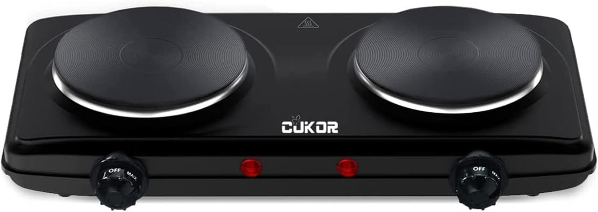 CUKOR Electric Hot Plate, Double Cast Iron 2 Burner, 1800W Countertop Burner, Dual Electric Stove Burners, Portabel Electric Cooktop, Portabel Double Burner for Cooking
