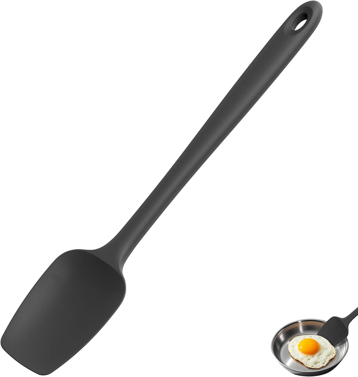 U-Taste Extra-Long 600ºF Heat Resistant Spatula Spoon: 14" Silicone Spoonula Cooking Utensils for Kitchen Use, Non-Stick Scoop Scraper with Soft Edge & Firm Core for Baking, Mixing, Serving (Black)
