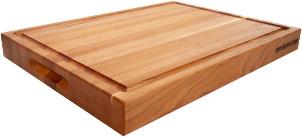 Medium Wood Cutting Board from American Cherry - A Reversible Butcher Block That Comes with Juice Groove for Cutting Meat and Juicy Veggies Easily - Cherry Chopping Board - 16x12x1.5 inches