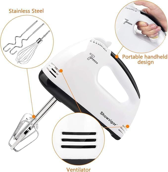 Hand Mixer, 7 Speed Electric Cake Whisk Food Mixer Self-Control/Turbo Boost with 5 Stainless Steel Accessory Food Beater for Cake Bread (size 3)
