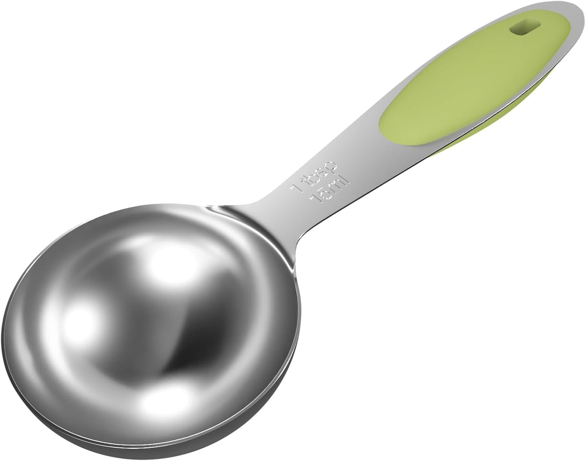 1PCS 1 Tbsp(3tsp, 1/2oz, 15ml) Single Measuring Spoon with Green Silicone Grip, Stainless Steel Individual Measure Scoop Only