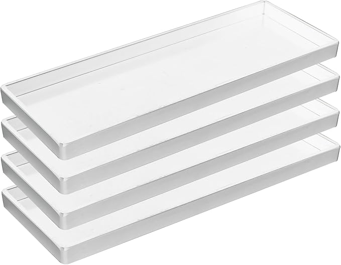 Set of 4 Rectangular Serving Plastic Platters 14 x 6 Inches Versatile Dishes for Entertaining, Perfect for Appetizers, Desserts, Cheese Boards, Charcuterie, and Sushi (White)