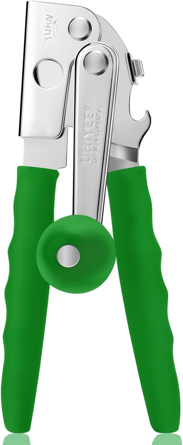 Commercial Can Opener, UHIYEE Hand Crank Can Opener Manual Heavy Duty with Comfortable Extra-long Handles, Oversized Knob, Large Handheld Can Open Easy for Big Cans, Green