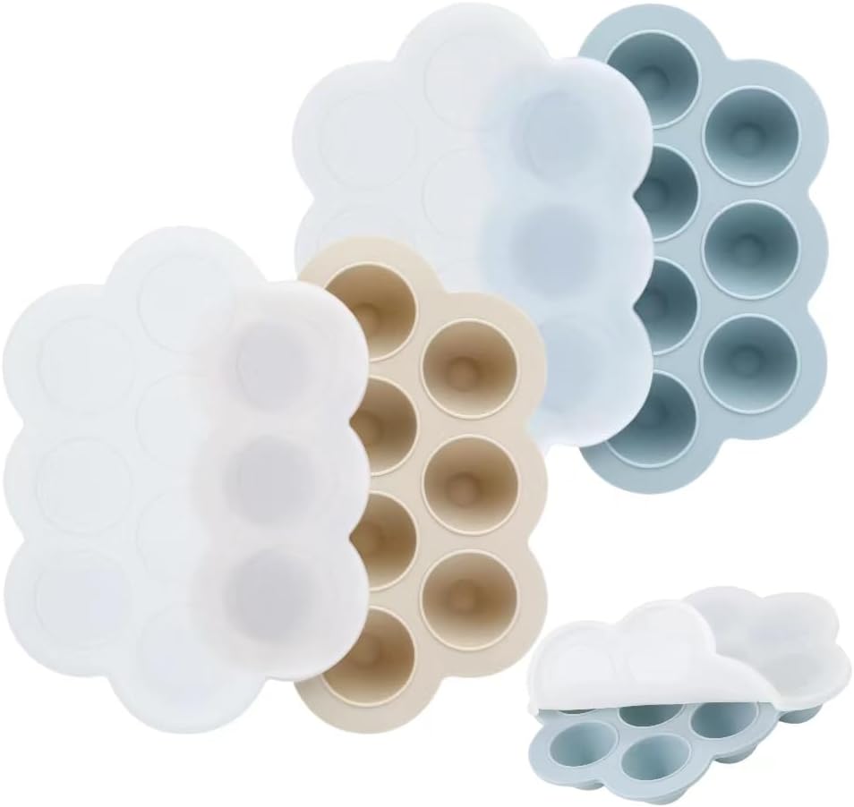 PandaEar 2 Pack Baby Food Freezer Tray with Lids, Silicone Baby Food Storage Container for Homemade Baby Food, Fruit, Purees and Breastmilk (Blue/Tan)