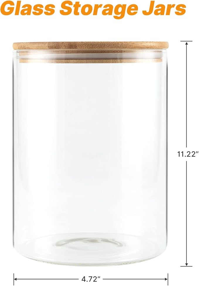 YUNCANG Glass Storage Jars,2 PACK -108oz/3200ml Clear Glass Food Storage Containers with Airtight Bamboo Lid Stackable Kitchen Canisters for Candy,Cookie,Rice,Sugar,Flour,Pasta,Nuts and Spice Jars