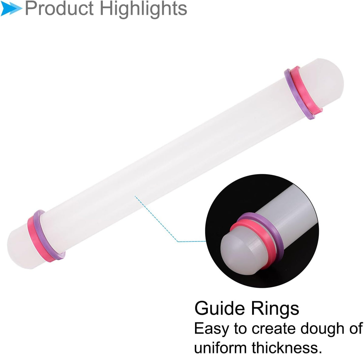Fondant Rolling Pin, 9" Length, PP Plastic Non-Stick Guide Rings Fondant Roller Dough Roller - (Applications: for Clay Baking Fondant DIY)