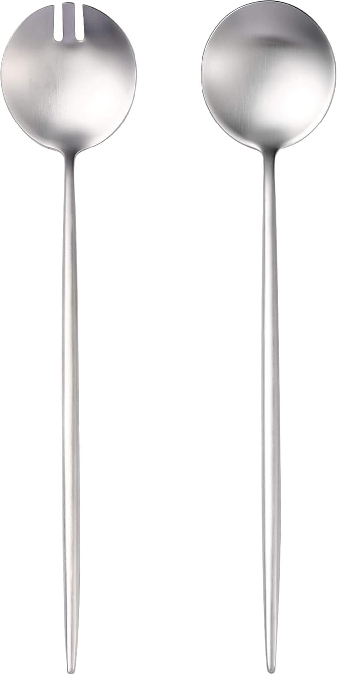 Lemeya Salad Serving Utensils,Serving Spoons Stainless Steel,2Pcs Long Handle Salad Servers 11.42 Inch,Salad Utensils for Serving,Matte Finish,Dishwasher Safe